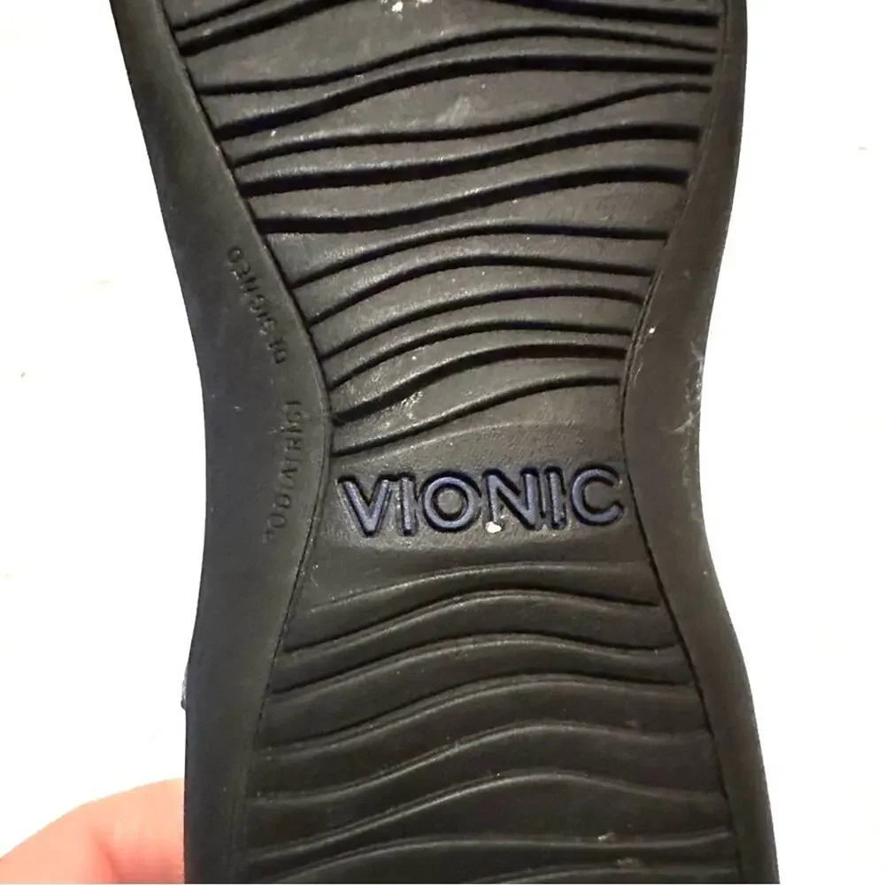 Vionic Navy and White Silver Coin Strap Comfort Sandals Women's 8